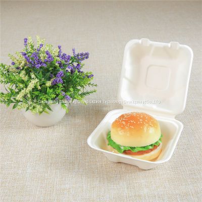 450ml Thick & Sturdy Sugarcane Bagasse Biodegradable 6 Inch Clamshell To Go Burger Box Packaging Custom Paper