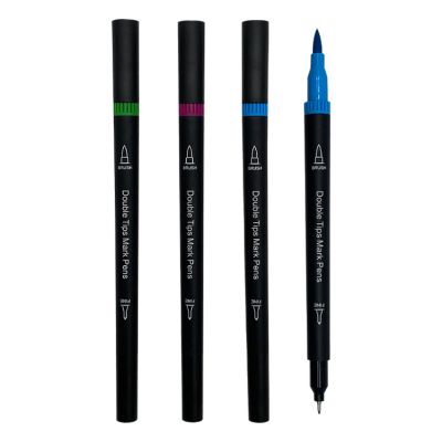 Customized 12 24 36 48 colors double tips coloring soft fiber tips art markers watercolor brush pens sets