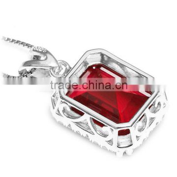 Wholesale 925 Sterling Silver Red Ruby Ring Gemstone Cut pendant