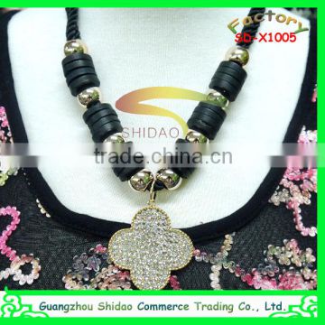 Fabulous Handmade Linked Black Bead Rope Chian Nacklace Pendant Jewelry