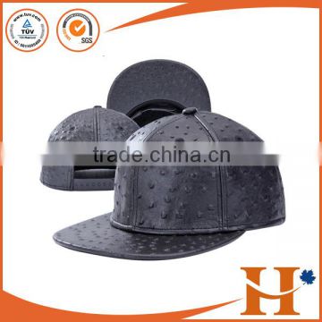 2016 high quality bangladesh hat manufacturer full black leather strapback hat