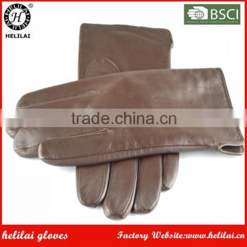 Classic Men 's Brown Plain Sheep Leather Winter Dress Gloves with Side Vent