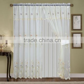 2pcs voile emboridery living room curtains with taffeta backing and tie backs