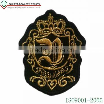 Golden metallic thread embroidery crown patches
