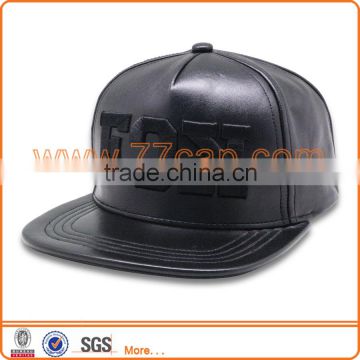Custom leather material 6 panel unstructured snapback cap cheap flat bill caps for people