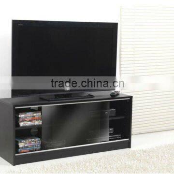 Black Double Sliding Door LCD Plasma TV Cabinet Stand 110cm