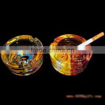 8.5cm round glass ashtray, decaled glass ashtray,glass ashtray