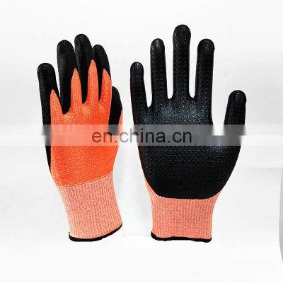 Orange U2 HPPE Blend Micro Foam Nitrile Palm Cut Level 5 Oil Resistant Gloves Anti Cut Nitrile Grip Gloves For Paper Production