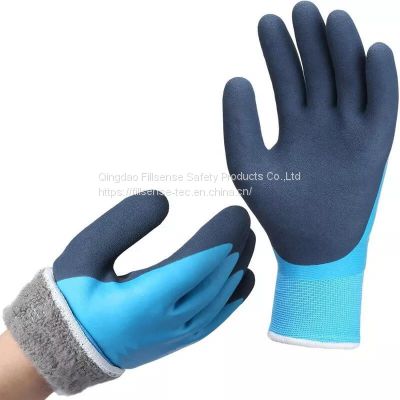 7G polyester liner latex crinkle coated waterproof heavy duty winter work gloves