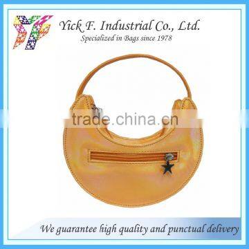 Lovely Moon Shape Orange shiny PU Mini Handbag for Teen