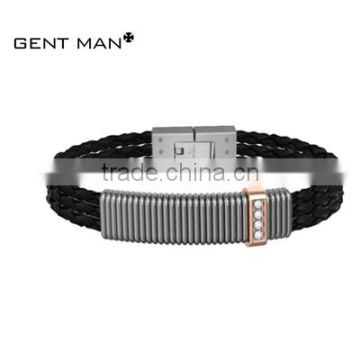 Leather and stainless steel bracelets for men with good quality cz used