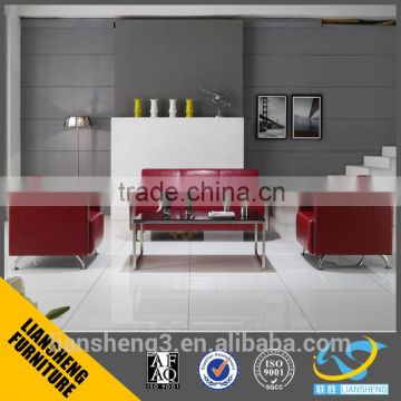 Hot sale liansheng red PU leather office sofa with stainless steel base