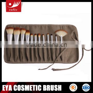 12pcs 100% Synthetic Hair Bamboo Handle Travel Cosmetic Brush Set with Case