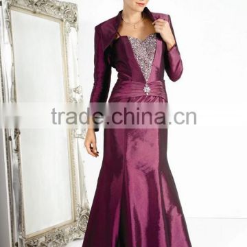2 pieces scoop neck beaded satin ball gown long sleeve purple evening gowns