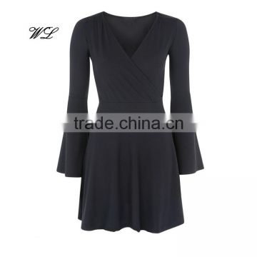 New plain solid black dresses women summer young girl sexy wrap woman dress