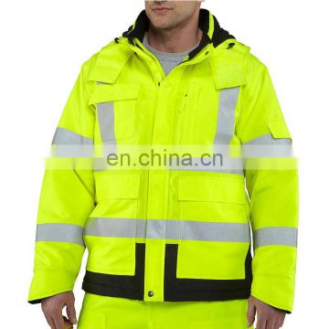 Hi vis reflective safety rain men jacket long waterproof rain jackets with fixed hood