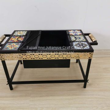 Ceramic tile mosaic parquet outdoor rectangular fire pit table