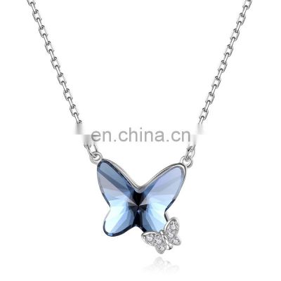 Wholesale Women Silver 925 Rose Gold Plated Crystal CZ Butterfly Tennis Choker Jewelry Charm Butterfly Necklace
