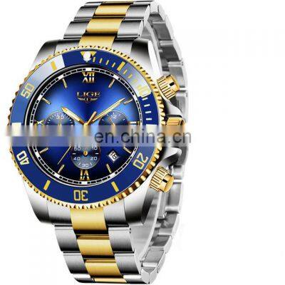 Lige 8913 Two Tone Desing Mens Quartz Wristwathces Waterproof Stainless Steel Men Luxuries Watches