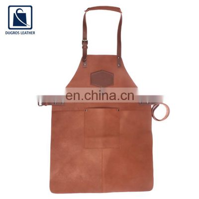 High Black Fitting Matching Stitching Fashion Style Wholesale Cooking Genuine Leather Apron at Competitive Price