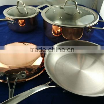 Premium design triple (stainless steel +aluminum+copper )Nonstick Fry pan Saucepan kitchen cookware set