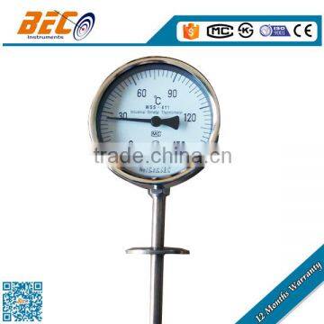 Chrome plated steel analog temperature meter with fixed flange