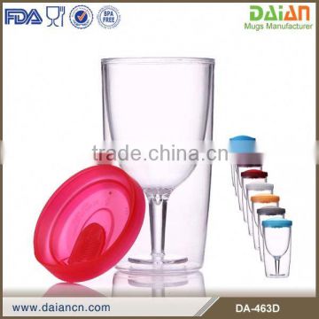 10oz Plastic Double Wall Wine Glass With Lid