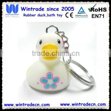 Flower logo plastic duck keychain