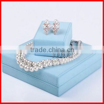 High End Light Blue PU leather Custom Jewelry Box Set Wholesale Ring Box Necklace Box