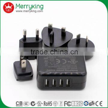 four ports 5v 4.2amps 4.8amps wall charger with cord 1.5m round cable