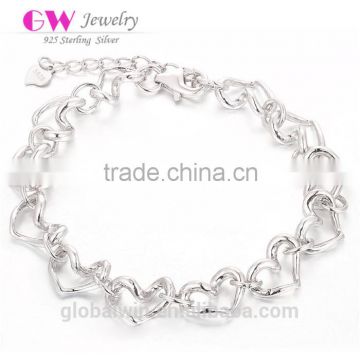 European Style Wholesale Custom Pure 925 Sterling Silver Heart Bracelets