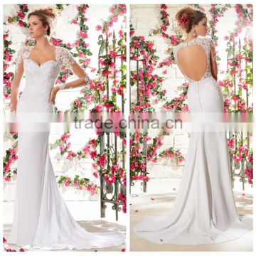 simple open back lace long sleeve white wedding dress