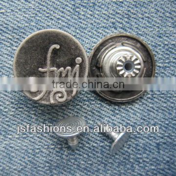 High quality accessories new alloy shank jeans button with silver color and letter printed