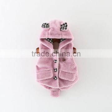 1-4 years girl winter waistcoat sleeveless flannel hooded fox clothing for children MHKS03