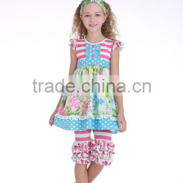 Latest fashion girls cotton frock designs summer dress sleeveless ruffle outfit