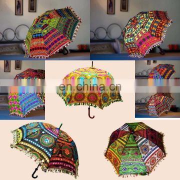 100 Pcs Wholesale Lot Traditional 100% Cotton Umbrellas Indian Vintage Embroidered Parasol Decor