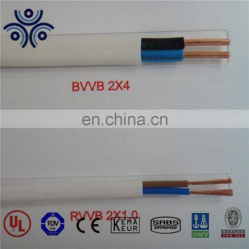 Good price 300/500V PVC insulated and sheath 10mm2 twin flat copper cable BVVB cable