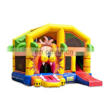Big Mouth Lion Jungle Bounce House Commercial Inflatable Slide Combo With Roof