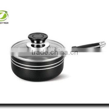Black Aluminum Non-stick Saucepan Milk Pot Cooking Pot Cookware Glass Lid Bakelite Handle with Carved Line