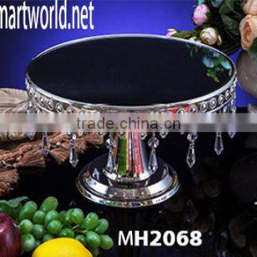 Royal wedding cake stand with acrylic crystal hanging beads;cake stand with dark blue mirror face for wedding decoration(MH2068)