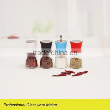 hot sale glass condiment shaker woth colored metal lid
