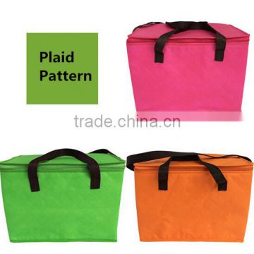 Non Woven Plaid Insulated Cooler Bag Custom Lunch Cooler Bags For Picnic