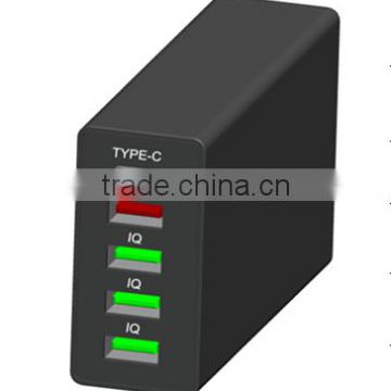 New, Hot, Multifunctional Type C, QC2.0, IQ chip 5 Port USB Charger, 5V 10A CE, UL, FCC approved