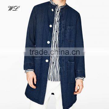 Man's wholesale custom jeans long Indigo blue denim coats