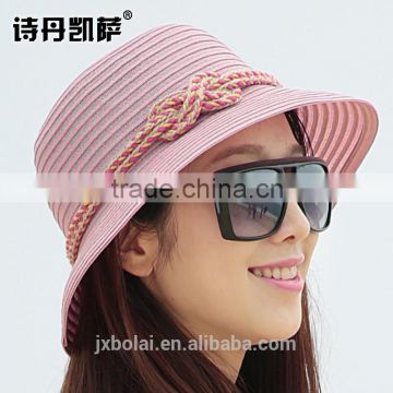 2016 new large rope hat knitted ladies summer beach sun folding Straw Hat