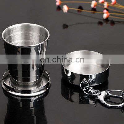 Best Selling Stainless Steel Collapsible Cup with Keychain, Camping Folding Cup