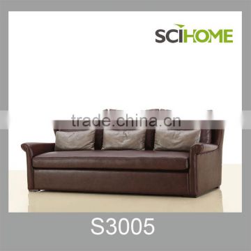 Contemporary style low and thin armrest leather sofa in living room sofa set