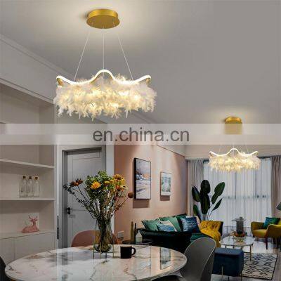 Creative Crown LED Pendant Lamp Bedroom Feather Chandelier Romantic Creative Simple Children's Room LED Ceiling Pendant Light