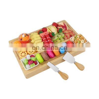 Custom design antique laser engraved bamboo cheese board with tray for kitchen