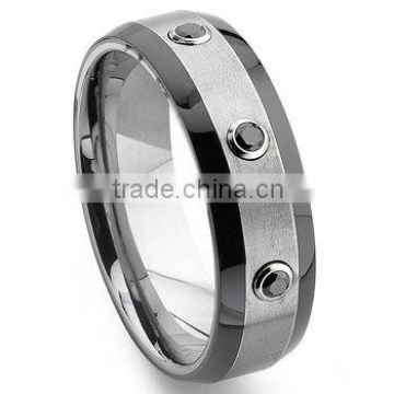 Tungsten Carbide Black Diamond Two-tone Wedding Band Ring, Black Tungsten Ring With Cz Stone